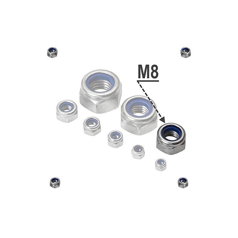 Pack of 100 Self-Locking Nuts, Stainless Steel Hexagonal Stop Nuts,