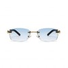Sky Blue Gradient Tint Vintage Woodgrain Rimless Men Women Gold