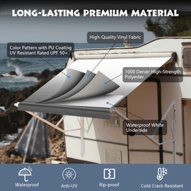 RV Awning Fabric Replacement, Heavy-Duty Vinyl Weatherproof Camper Awnings, Universal Outdoor Canopy for Camper, Trailer, and Motorhome Awning Replacement, Black Fade, 15'(14'2" Fabric)