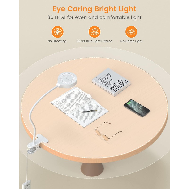 Glocusent 5W 36 LED Reading Clip on Light for Bed,