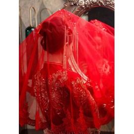 Classic Red Bridal Wedding Veil, Bridal Headscarf, Simple Wedding Lace Accessories, Headpiece for Women, red