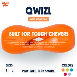 WEST PAW Zogoflex Qwizl Dog Puzzle Treat Toy – Interactive Chew Toy for Dogs – Brightly-Coloured Dog Enrichment Toy for Aggressive Chewers, Fetch, Catch, (Tangerine, Small)