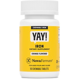 NovaFerrum Yay | Chewable Iron Supplement for Kids & Adults Ages 4 and Over | 18mg of Iron | 90 Servings | Sugar Free | Vegan | Gluten Free | Orange Flavor