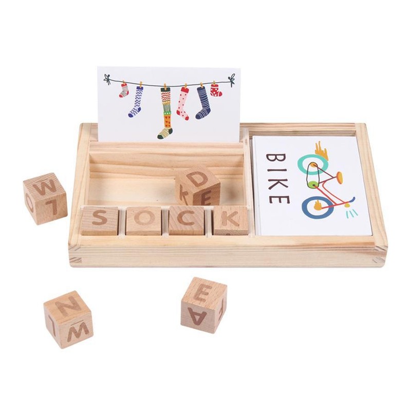 ABC Building Blocks English Letters 8 Blocks 30 Cards Wooden