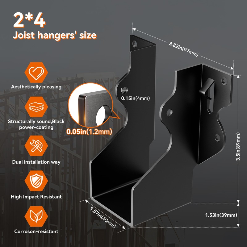 20 Pcs 2x4 Joist Hangers Black, Face Mount Joist Hangers