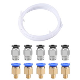 QitinDasen 2 Metre 3D Printer PTFE Teflon Hose, with 5 PC4-M6 Pneumatic Connectors and 5 PC4-M10 Pneumatic Connectors
