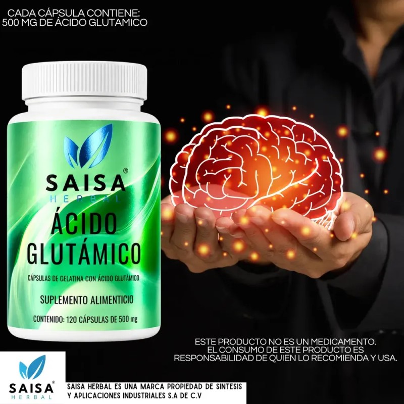 Ácido Glutámico 100% Puro | 120 Cápsulas | Saisa Herbal