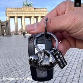 LANOLU Sloth Key Ring Animals Metal with Engraving Lucky Charm, Sloth Keychain, Kawaii Animal Key Ring Best Friend with 3D Figure Sloth Pendant, Sloth Gift Ideas, black