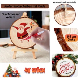 Pack of 48 Wooden Discs, Wooden Discs for Crafts 4-5 cm with Hole, Unfinished Round Wooden Circles Wooden Discs 5 cm for DIY Crafts, Wedding Decoration, Centrepieces, Craft Projects, Christmas