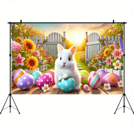 BlissYard Happy Easter Party Backdrop Banner Spring Easter Bunny Backdrop White Rabbit Colorful Easter Eggs Photography Background Floral Rabbit Easter Baby Shower Jesus Party Photo Props 71 x 43