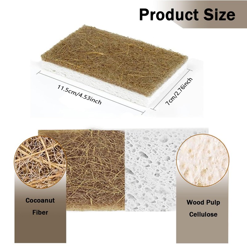 12 Pcs Natural Kitchen Sponge, Plant Based Non Scratch Scrub