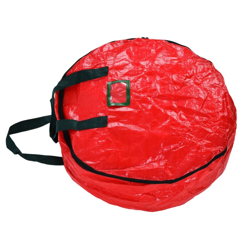 Christmas Wreath Storage Bag PE Woven Fabric Dustproof Round Red