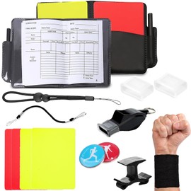 RTUOHUIN Referee Set, Football Referee Card Set, Red Yellow Card Referee Whistle Schiri Set with Lanyard Double Clip and Bag Score Book for Football Game School Sports