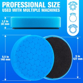 KUIMIT Blue Polish Pad, 3Pcs 5.5 Inch Face for 5 Inch Buffing Polishing Pads and Woolen Pads 125mm Backing Plate Compound Buffing Sponge for Car Buffer Polisher Compounding, Polishing and Waxing