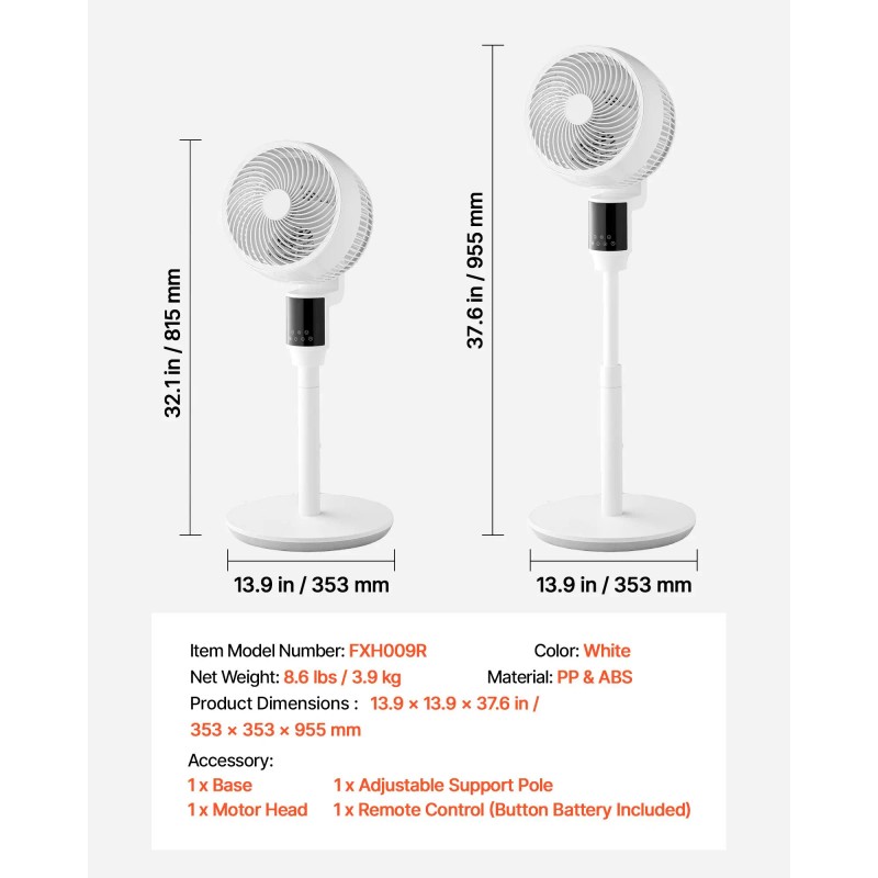9 Inch Quiet DC Motor Pedestal Fan 80 Degrees Oscillation