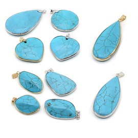 LHJ 8 Pcs Natural Stone Pendants Multiple Shape Blue Turquoise Stone Charms for Jewelry Making Necklace Decoration