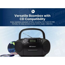 Emerson EPB-3003 Portable CD/Cassette Boombox with AM/FM Radio, Black