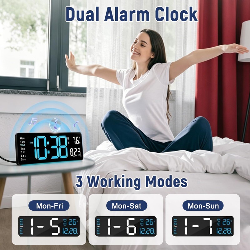 CherishMood 13" Large LED Digital Wall Clock, Remote Control, 10-Level