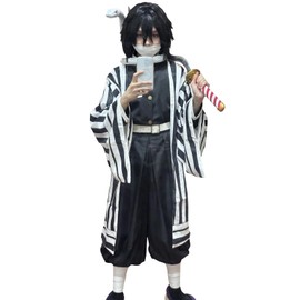 CR ROLECOS Iguro Obanai Cosplay Costume Obanai Cosplay Kimono Jacket Pant Outfit Uniform Suit L