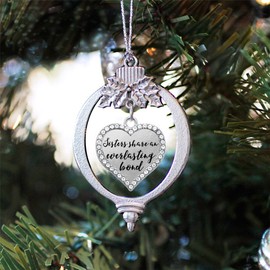 Inspired Silver - Sister Bond Charm Ornament - Silver Open Heart Charm Holiday Ornaments with Cubic Zirconia Jewelry