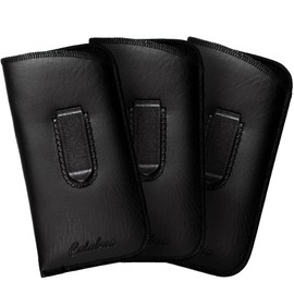 Calabria Eye Glasses Case Soft Black Vertical Pocket Clip (3pack) Men/Women PU Leather Felt Slip-In Eyeglass Pouch Sunglass