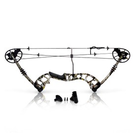 SereneLife Composite Style Camouflage Compound Bow-320 FPS Hunting Archery Gear W/ Peep Sight,Fiberglass Limb,Metal Riser 30-70 lbs Adjustable Draw Weight, 23.5”-30.5”L, 4 String Silencers,SLCOMB12