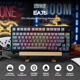 EPOMAKER EA75 75% RGB Gaming Mechanical Keyboard, 2.4GHz/Type-C/BT Creamy Wireless Keyboard with Knob, Shine Through PBT Keycaps, Hot Swappable for Gamers (Black Gradient, Reaper Switch)