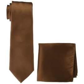 Dress Code 101 TIE-CF-SET-SILK Necktie, Square Set of 2 (Safe Made in Japan), Weddings, School Entrance Ceremonies, 100% Silk, 17 Colors, Men's Silk Necktie, Handkerchief, Pocket Square Solid, Brown