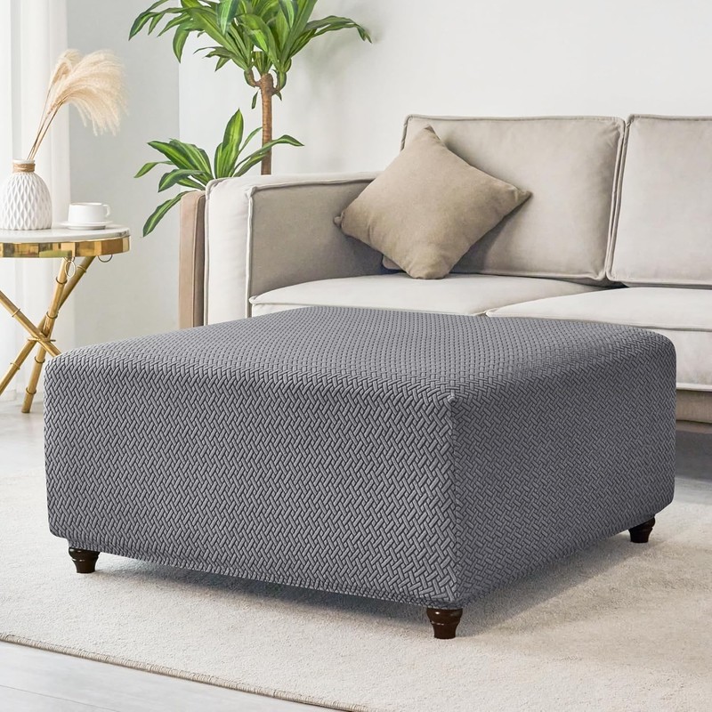 CEYISZHU Thick Stretch Knitted Jacquard Square Ottoman Slipcover - Washable,