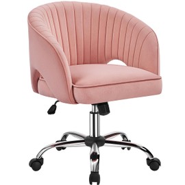 Yaheetech Pink Desk Chair Vanity Chair with Back Home Office Chair Cute Desk Chair Modern Swivel Rolling Chair Computer Chair for Study, Vanity, Bedroom
