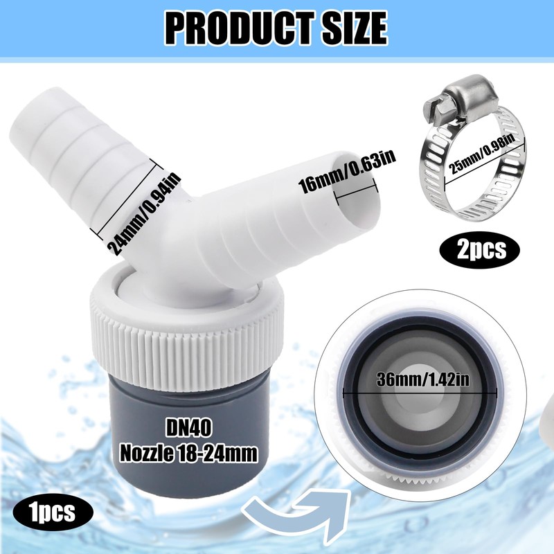 Dishwasher Washing Machine Drain Adapter Double Connection Y 1 1/4