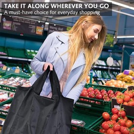 DILUSILK Reusable Shopping Bag Large Grocery Bags Shopping Tote Foldable Extra Large Reusable Eco Tote Handbag Fold Away Shopper Bag for Daily Outdoor Women Men (Black)