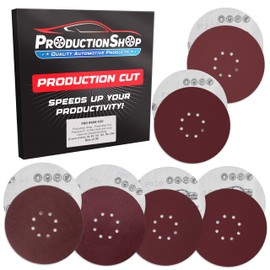 ProductionShop Premium 9" Red 8-Hole Pattern Sanding Discs, 30 Disc Variety Pack, Grits 60, 80, 120, 150, 180, 220 - Dustless Hook & Loop Backing Sandpaper for Drywall Power Sander, Woodworking Paint