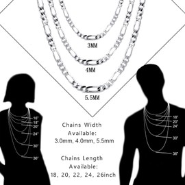 Solid Sterling Silver Figaro Link Chain 24 inch 5.5mm Silver Figaro Chain Lobster Clasp Link Chain Necklace for Men Women