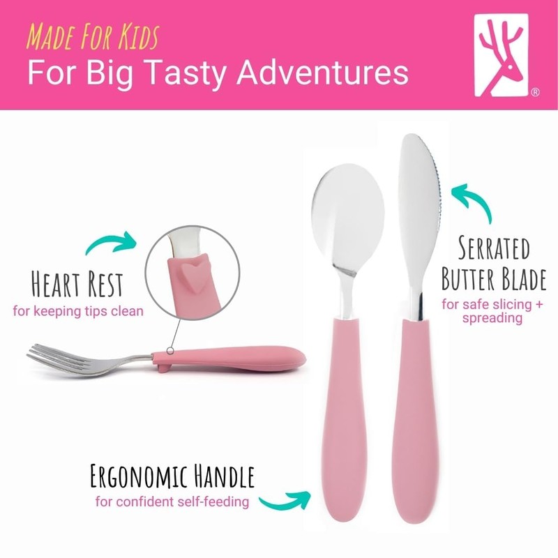 Elk and Friends Kids Silverware with Silicone Handle | Childrens