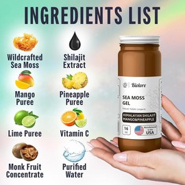 Biolore Sea Moss Gel Shilajit-Mango-Pineapple 16oz – Raw Wildcrafted Irish Sea Moss with Shilajit, Mango & Pineapple for Immune Support and Wellness