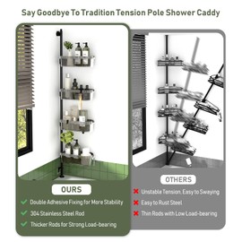 WXCGX Corner Shower Caddy Tension Pole: Quick Installation Adjustable Shower Organizer - 4-Tier Stainless Steel Bathroom Shelves - Corner Shower Shelf for Inside Shower Bathtub Storage - 15inch-45inch