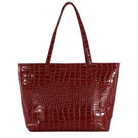 Aisi Women Soft PU Leather Crocodile Pattern Tote Handbag Ladies Shoulder Bag Large Capacity Satchel