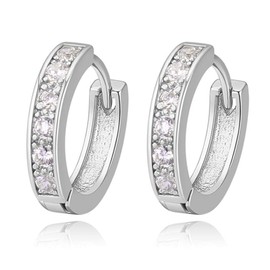 18K Oro Blanco Chapado Aretes con Diamante con Zirconia Cúbica, Pendientes de Aro, Hoop Earrings para Mujeres (Plata)