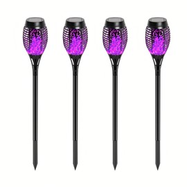 HAKSEIFA 4 Pack Outdoor Solar Flame Light,Solar Lights Outdoor for Garden Decorations with Flickering Flame,IP65 Waterproof Solar Powered Yard Lights Torch Light for Lawn Patio Pathway (Purple)