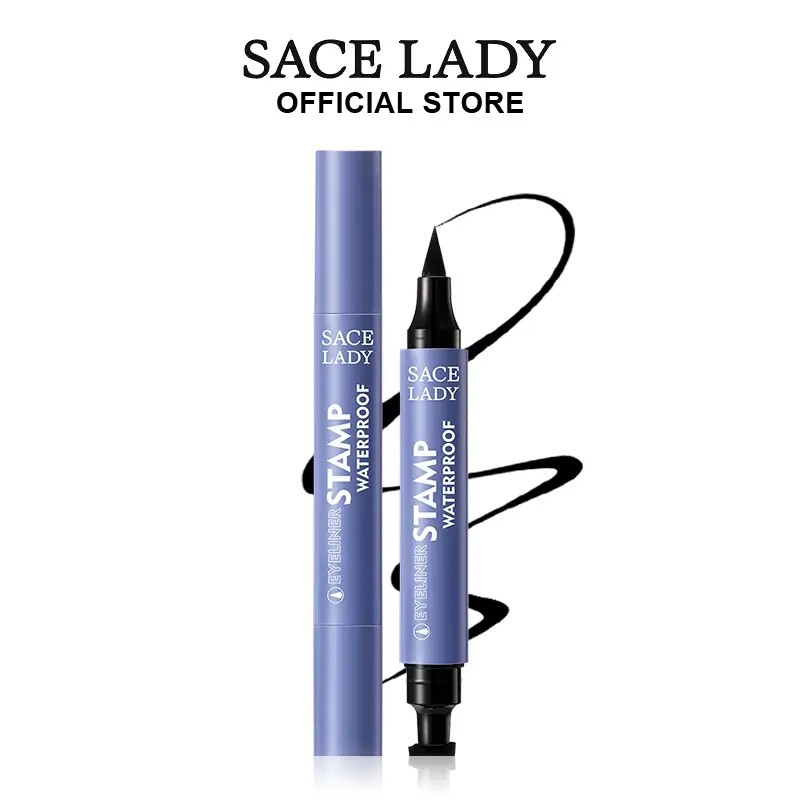 Black Stamp Eyeliner Pen, Waterproof Smudge-Proof Double-Ended Liquid Eye Liner,