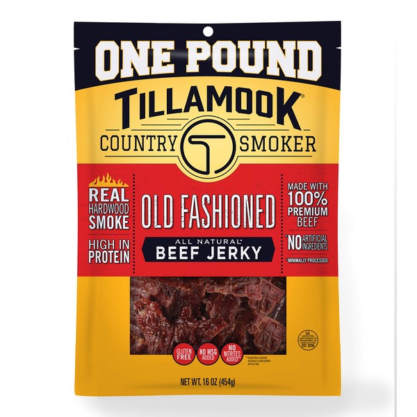 Tillamook Country Smoker todo natural, madera dura ahumada natural de carne de vacuno, estilo antiguo, bolsa de 1 libra, 1 libra