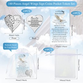 Fumete 60 Sets Memorial Angel Sign Coins Set Funeral Pocket Token Lucky Pocket Angel Coins Heart Pocket Hug Token Poem Cards Funeral Heaven Prayer Cards Organza Bags Gift Bag Angel Charms for Family
