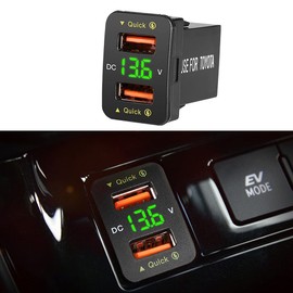 YOBIS Power Socket, 2 USB Ports, Communication Panel, Smartphone Charger, USB Power, Digital Voltage, Switch Hole, Compatible with Toyota Vehicles