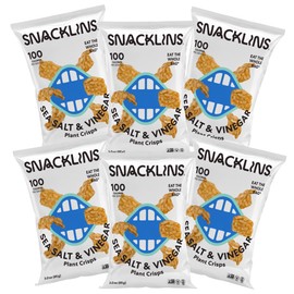 SNACKLINS Plant Based Crisps Vegan Healthy Snacks - Gluten Free, Grain Free, Plant Based Crisps, 100% Kosher, Low Calorie and No Added Sugar, Crunchy, Puffed Snack - Sea Salt & Vinegar, 3oz, Case of 6