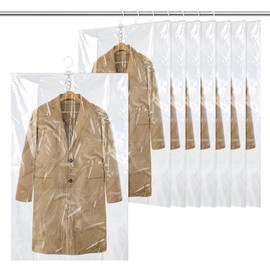 Ptwola 8 Pack Hanging Vacuum Sealer Storage Bags Reusable Space Saver Compressed Bags Closet Organizer Moving Travel Supplies for Clothes Coats Suits Dress Jackets Bedding Comforters Blankets