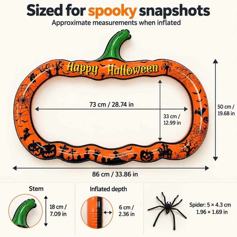 Halloween Inflatable Pumpkin Photo Frame with Spider Web and 6