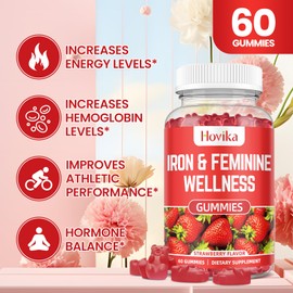 Iron for Women Gummies, 25mg Iron Supplement Anemia with multivitamin for Women, Zinc, Selenium, Iodine - for Iron Deficiency - Natural Hormonal Support for PMS, Strawberry Flavour, 60 Count