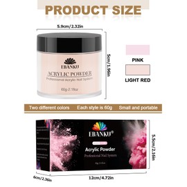 EBANKU Pink Nude Acrylic Powder Set, 2 Colors Acrylic Nail Powder Professional Acrylic Powder for Nail Acrylic Extension, Nail Carving, Long-Lasting, No Nail Lamp Needed