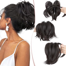 SEGO Pro Claw Clip Short Ponytail Hair Extensions Messy Bun Hair Piece Pony Tails Hair Extensions with Bendable Metal Wire Hair Pieces DIY Style 8 Inch 4A Jet Black